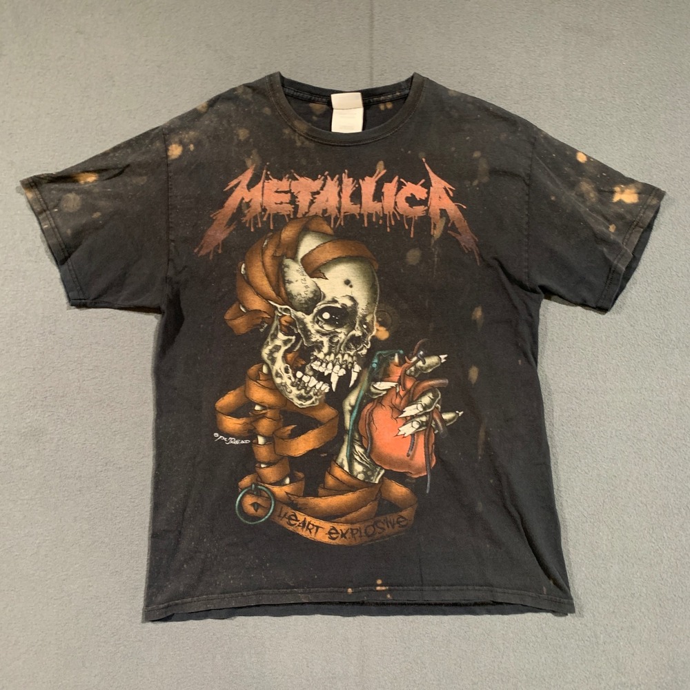 Metallica Heart‎ Explosive Skull Graphic T Shirt Black Adult L Faded Grunge Goth